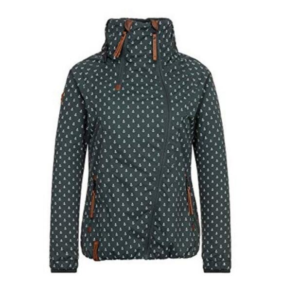 NWT NAKETANO Anchor Print Dark Green High Collar Zip Up Fall Jacket S - Picture 8 of 8